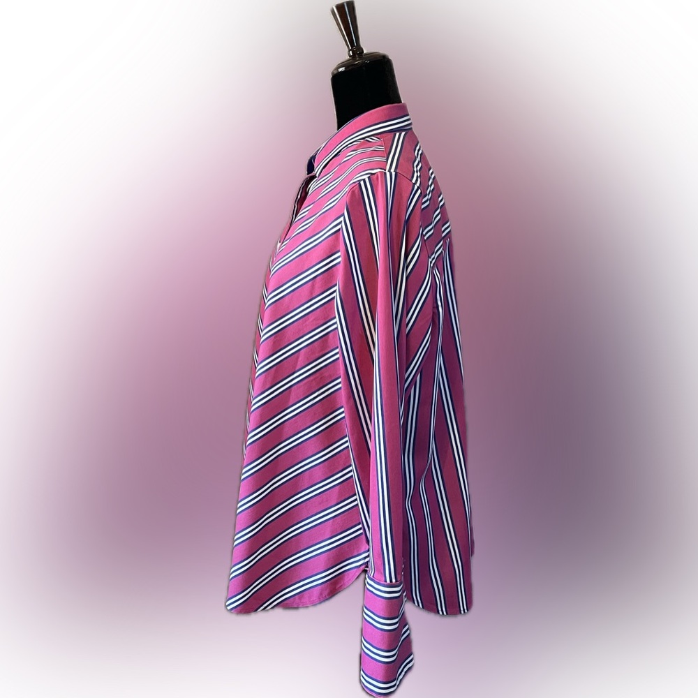 Chico’s No- Iron Pink Striped Button-Up Shirt size L - Picture 3 of 15
